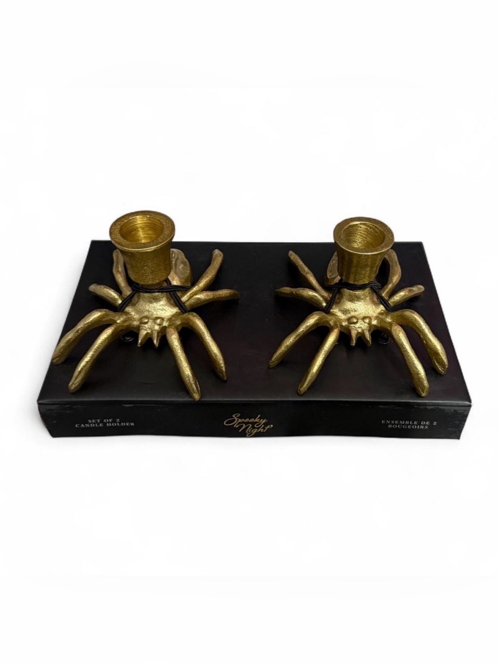 Gold Spider Pair Candle Holders Halloween